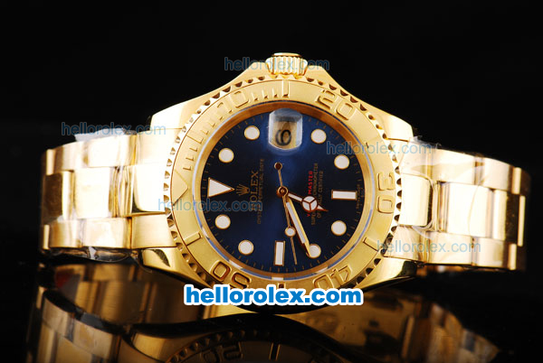 Rolex Yachtmaster Swiss ETA 2836 Automatic Movement Full Gold Case/Strap with Blue Dial and White Round Hour Marker - Click Image to Close